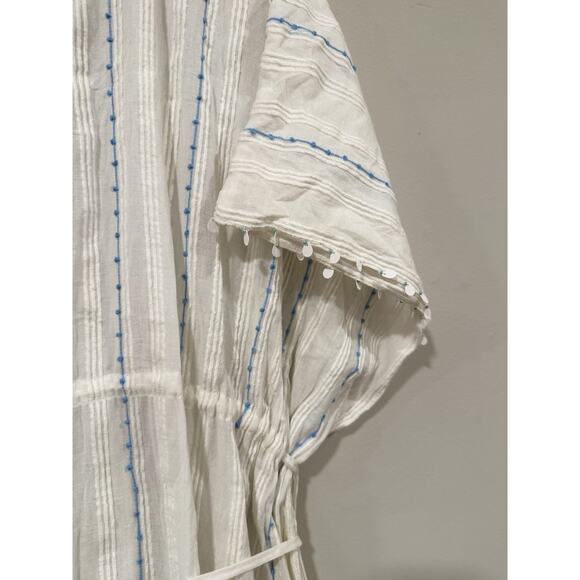 Anthropologie Duet Womens Anais Kaftan Dress White Blue Striped One Size 2353 - Picture 3 of 9